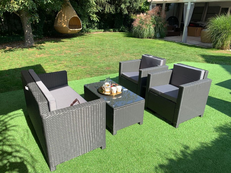 (ZG) Nicea zestaw technorattan sz/br sofa 2xfotel ława