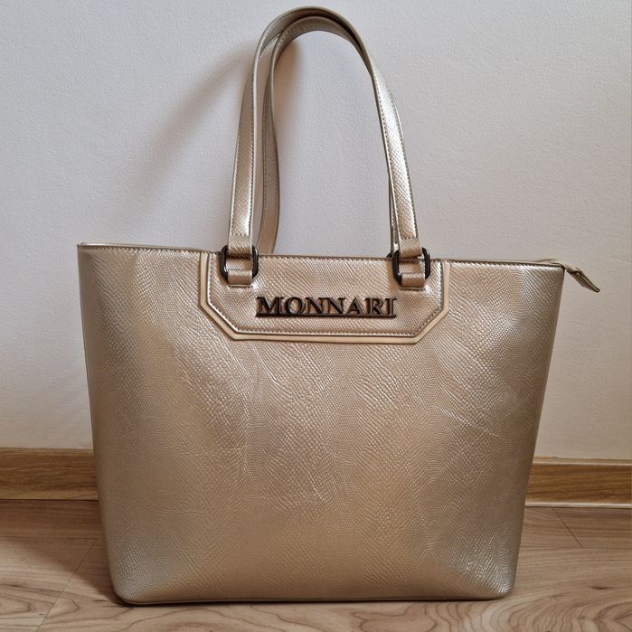 Monnari duża torebka kuferek A4 stare zloto stan idealny !