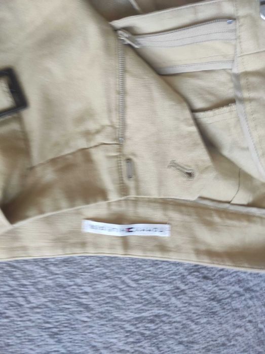 Spodnie letnie Tommy Hilfiger bawełna len, roz2, jasny beż, oryginalne