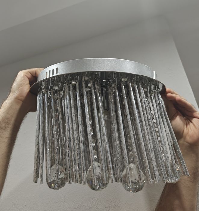 Srebrna lampa kryształki  34x34cm