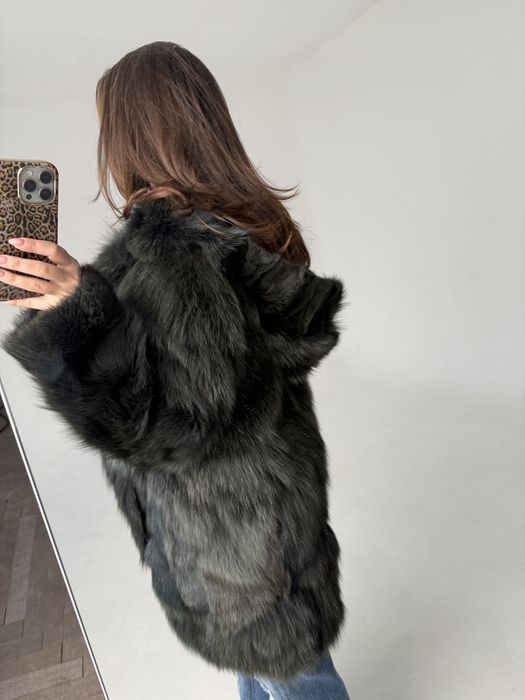 Шуба песець натуральна изумрудна зелена