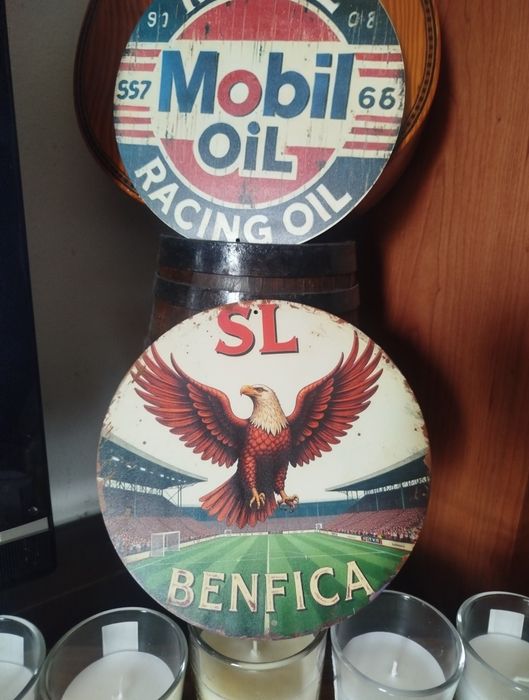 Placa metal Vintage Mobil e Benfica
