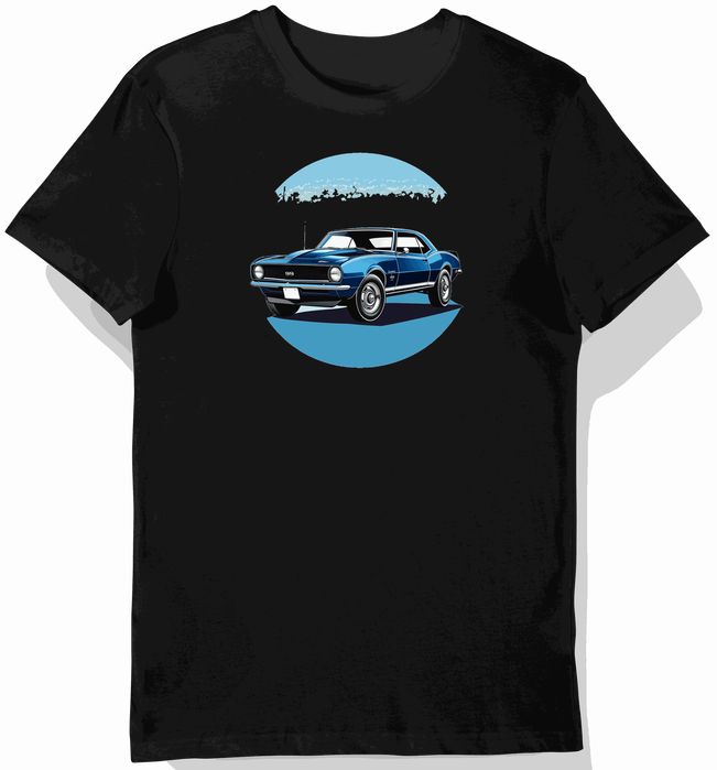 Koszulka męska czarna z klasycznym samochodem Chevrolet Camaro 1967 L
