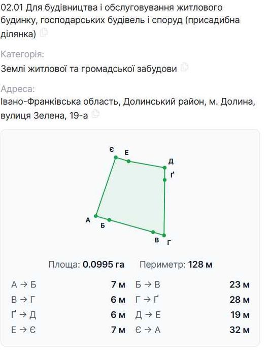 Продаж ділянки в м. Долина