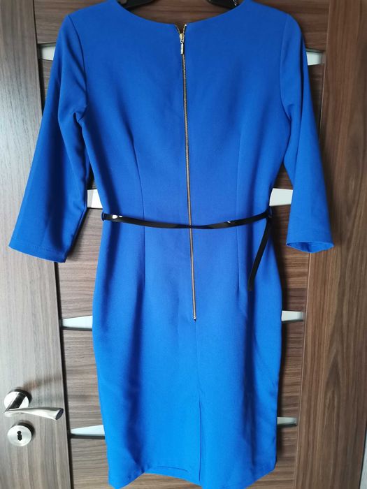 Sukienka chabrowa granat niebieska 38 M elegancka z Paskiem komunia