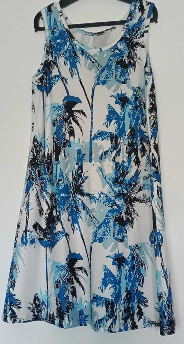 Vestido Verão Tropical Azul & Preto Tam. S Pouco Usado