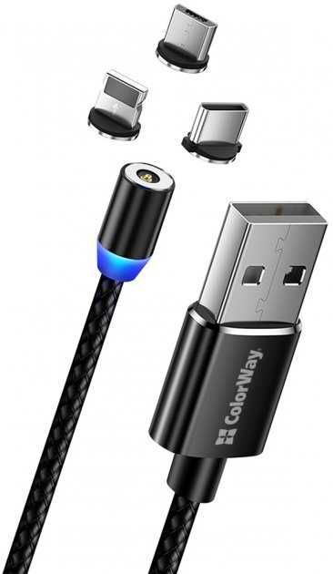 Кабель ColorWay USB - 3в1 (Lightning+MicroUSB+Type-C) Magnetic 2.4А 1