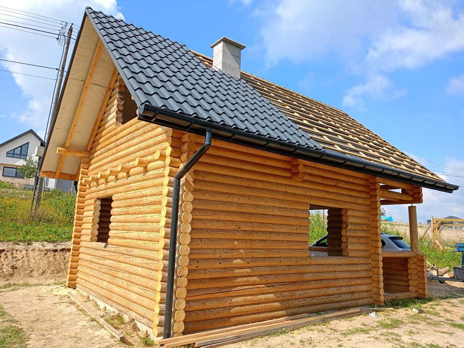 Domek z Bali Drewnianych Okrągłych 180 mm 50m2 z Poddaszem