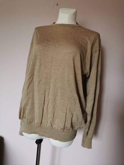 Sweter beżowy kremowy 100% wełna wełniany vintage retro boho 46 3XL