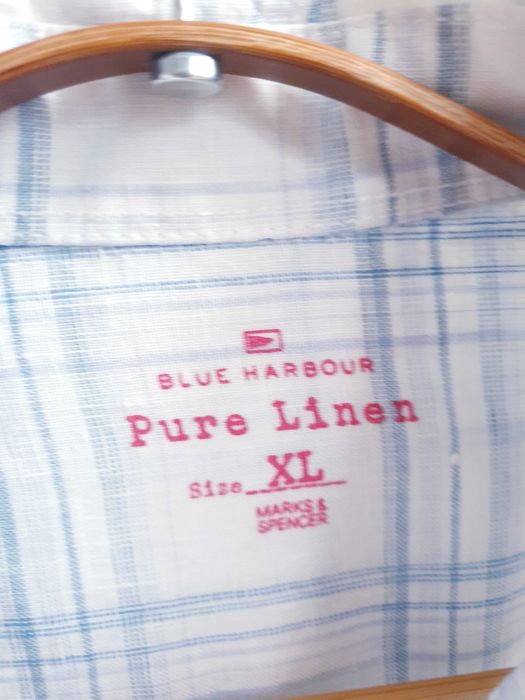 Biała lniana koszula w kratę Blue Harbour XL 100% len