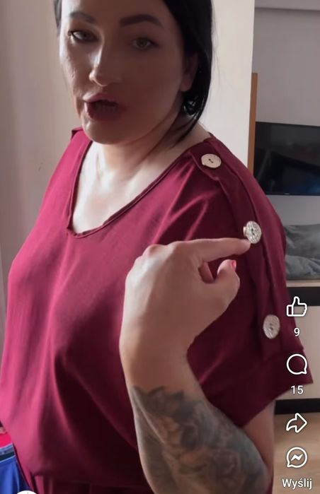 Bordowy komplet plus size złote guziki Nowy