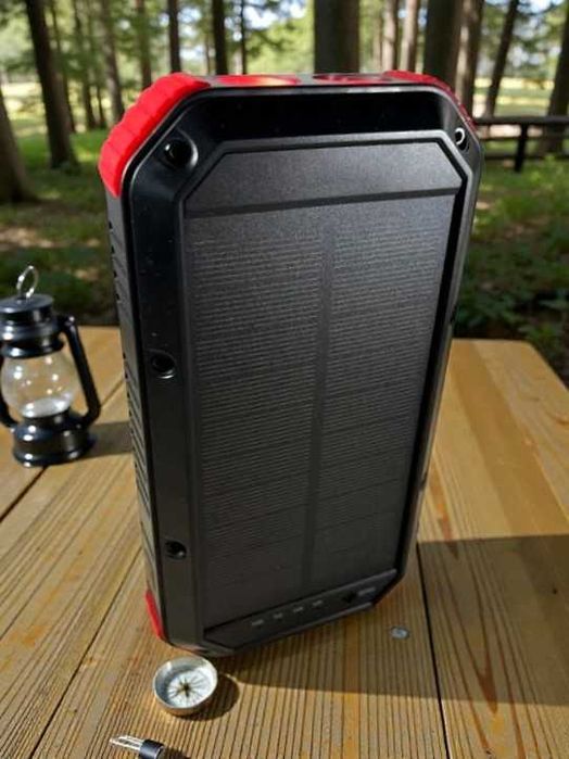 Powerbank de 30000mAh com painel solar, lanternas LED e carregamento sem fios