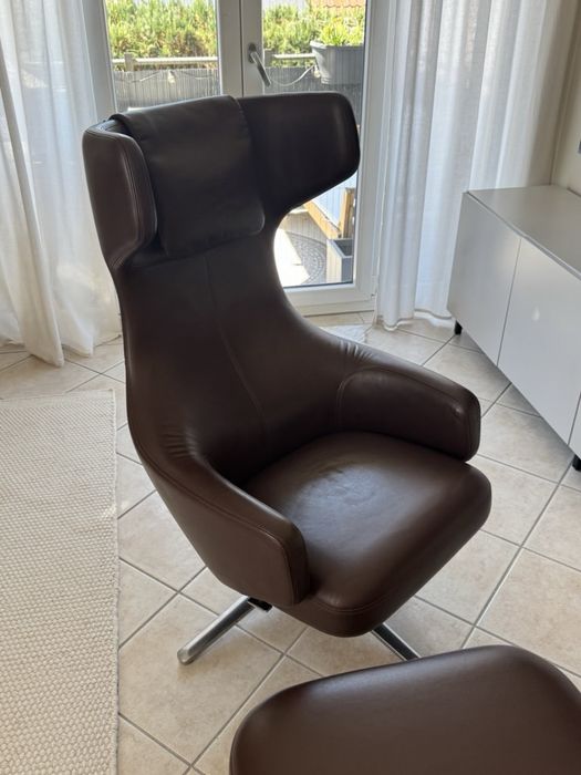 Vitra  Lounge Grand Repos + ottoman premium in chrome fotel skórzany