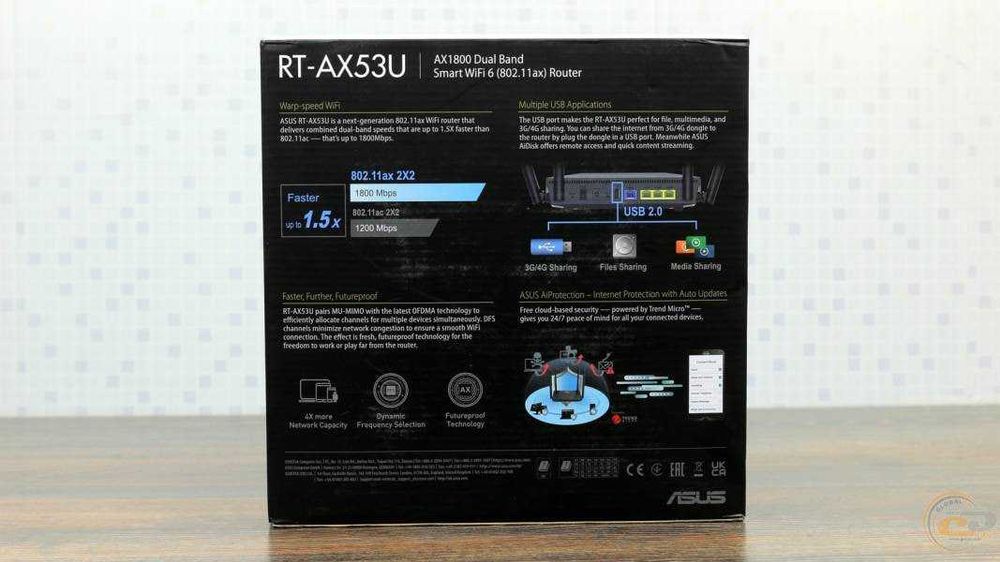 Wi-Fi роутер ASUS RT-AX53U маршрутизатор интернета (90IG06P0-MO3530)