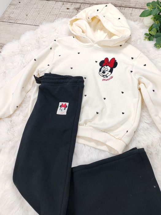 Kompet dresowe bluza spodnie myszka Minnie beż czarny H&M 134