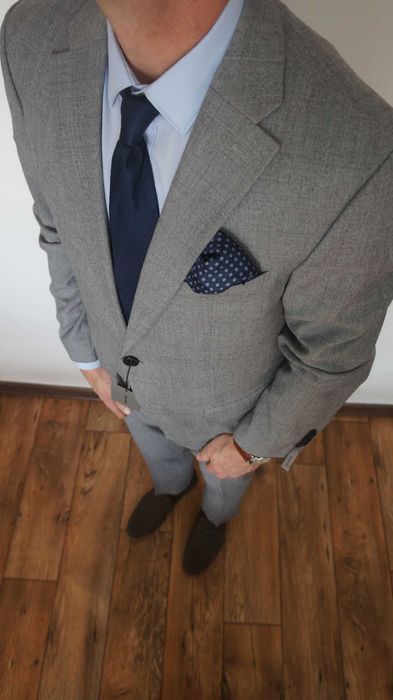 Nowy Garnitur Pierre Cardin 50 Modern Fit Wełna Szary Popielaty Krata