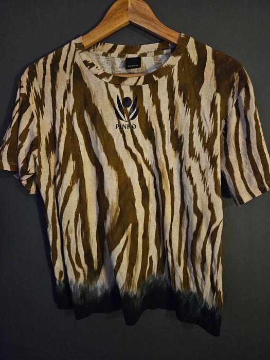 T-shirt PINKO w tygrysie pasy / zebrę – Animal Print z logo