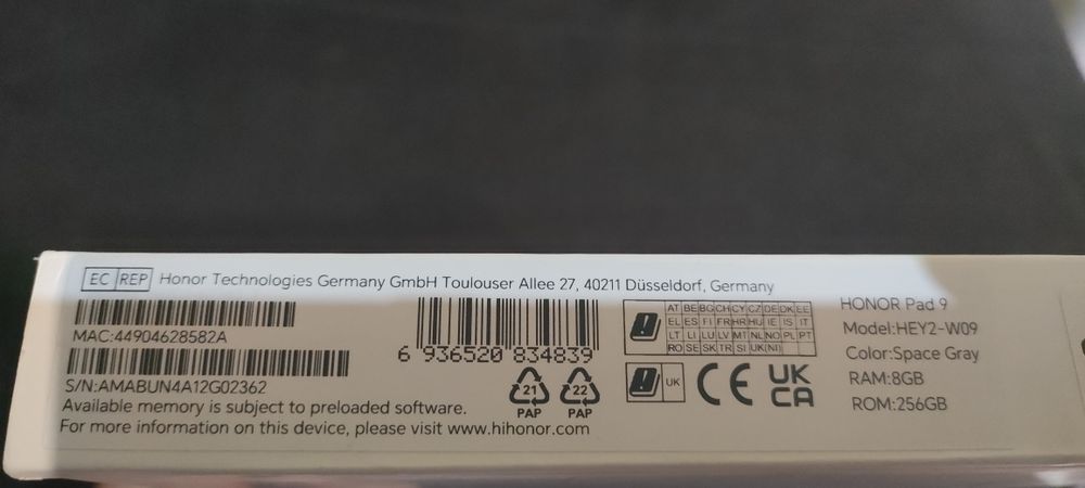 Honor Pad 9  8/256   space gray