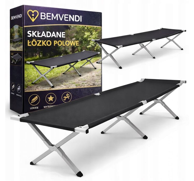 Łóżko turystyczne Polowe Kanadyjka Czarna 187x68cm składane kieszonka + Etui