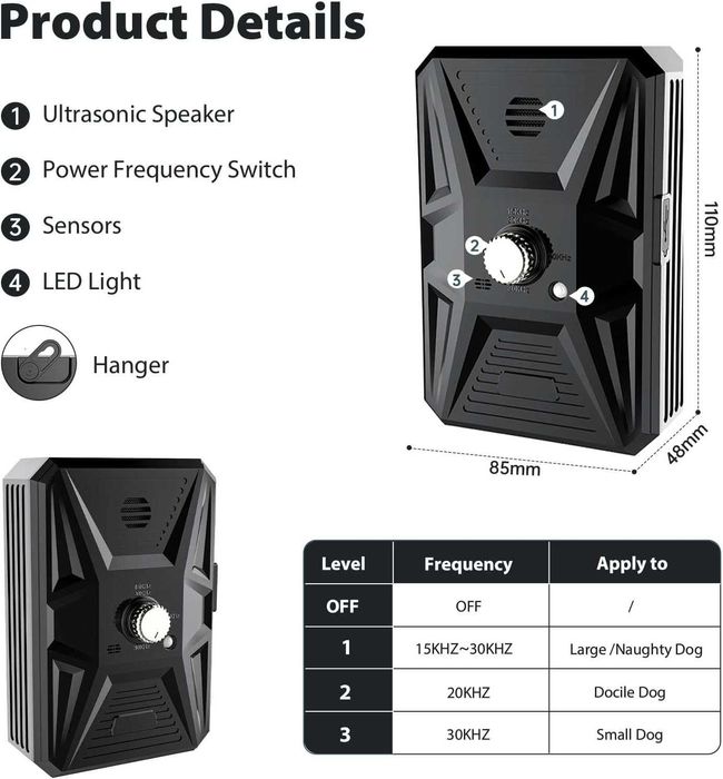 Ultradźwiękowe urządzenie antyszczekowe dla psa IPX4 USB 764