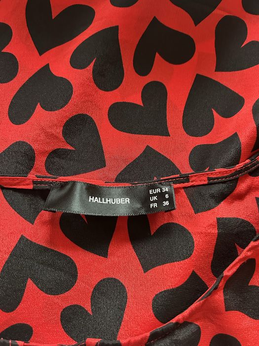 Czerwona koszula bluzka w serca jedwabna 34/36 jedwab szal