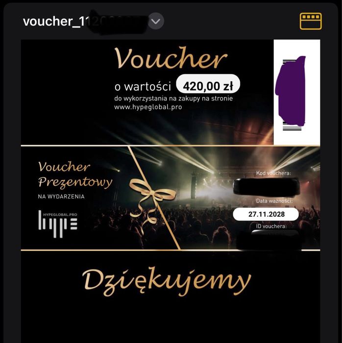 Voucher na dowolne wydarzenie. Hype global pro