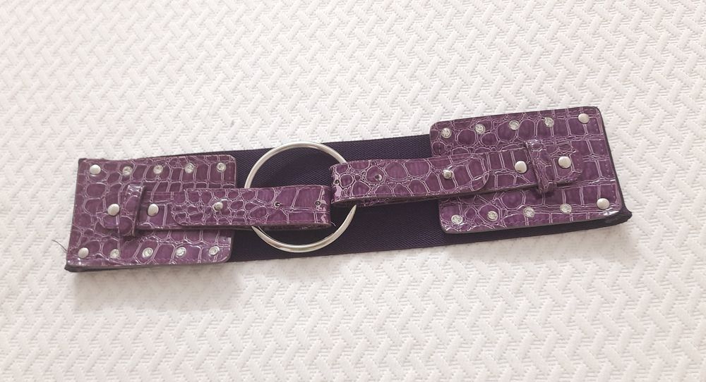 Cinto roxo em pele Genuína e elástico ajustável