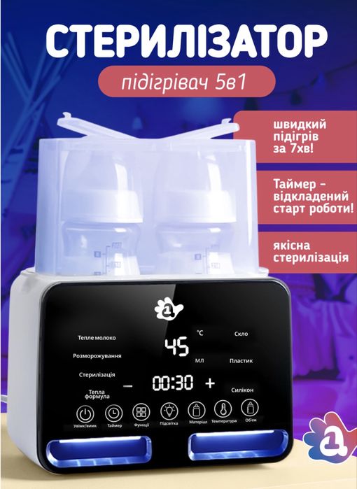 Підігрівач стерилізатор для дитячих пляшечок грілка апарат підігріву дитячого харчування дитячої суміші A1 Baby WS-5 Duo 5 в 1