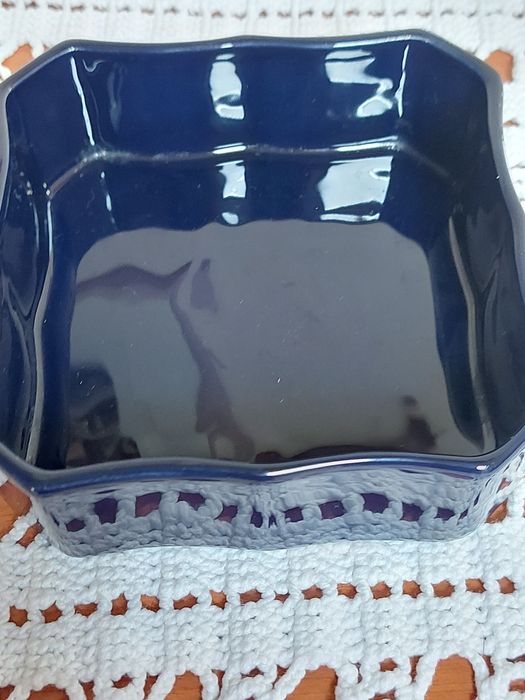 Caixa e cinzeiro em porcelana azul cobalto