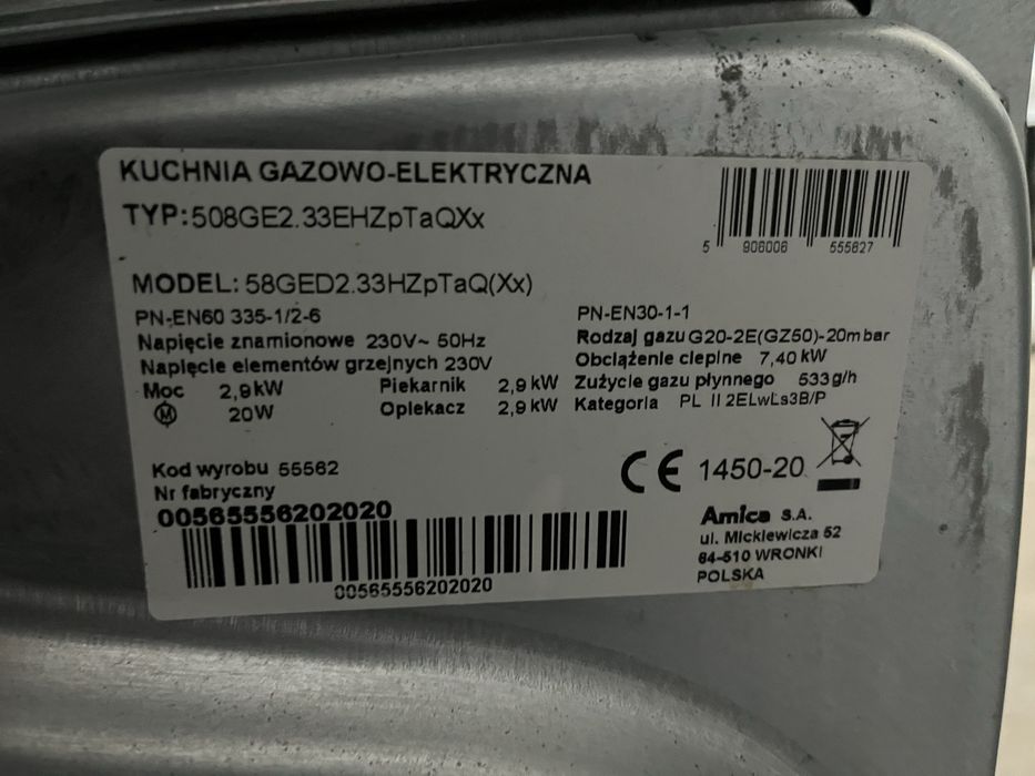 Kuchenka Amica GE 50cm |12msc |BD stan |Dowóz