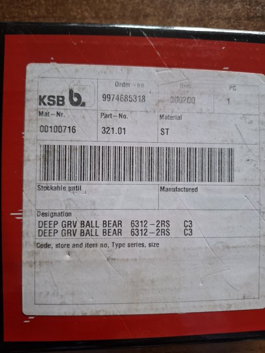 Łożysko 6312 2RS  c3