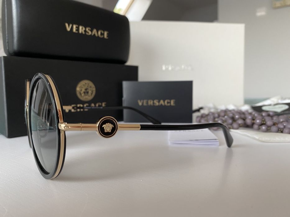 Versace okulary okrągłe czarne złote meduzy koła