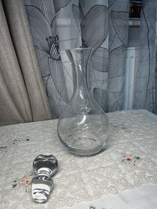 Szklana karafka z korkiem grawerowana motyw roślinny 30 cm #12