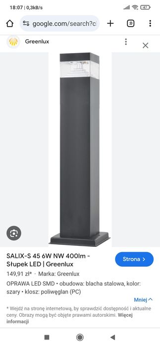 Lampa ogrodowa salix-s 45 6w nw nowa