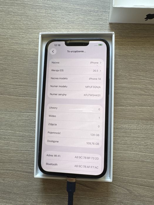 iPhone 14 (89% kondycji baterii, stan bardzo dobry)