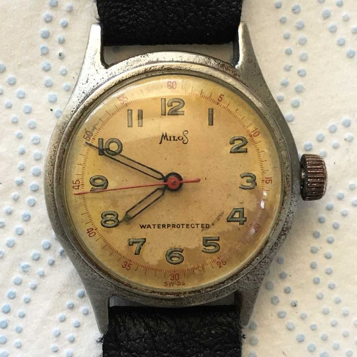 Męski zegarek Vintage MILOS Savoy Watch Co 7j Swiss Made sprawny bez serwisu