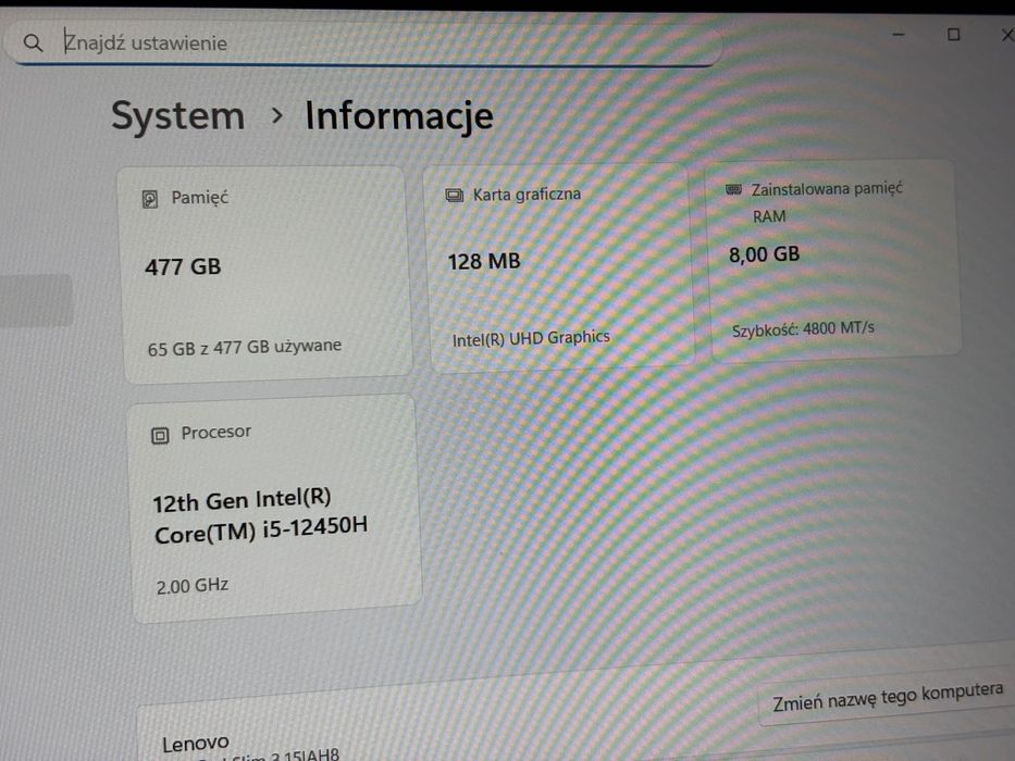 Laptop Lenovo IdealPad Slim 3 15IAH8 Dotykowy Stan Idealny