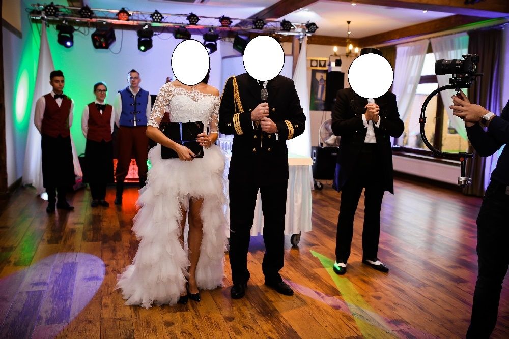 Suknia ślubna z trenem, bolerko