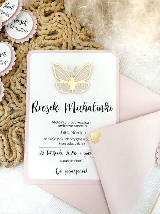 Zaproszenia na roczek motylek pierwsze urodziny urodzinowe