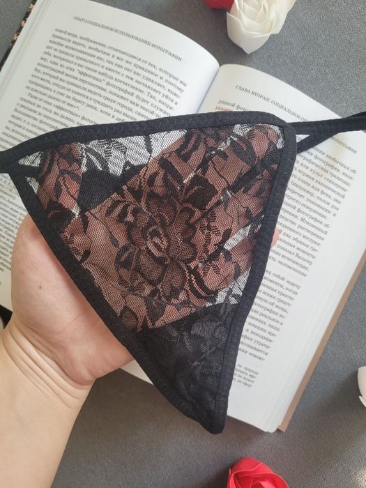 Стрінги трусики чорні мереживо еротичні трусы