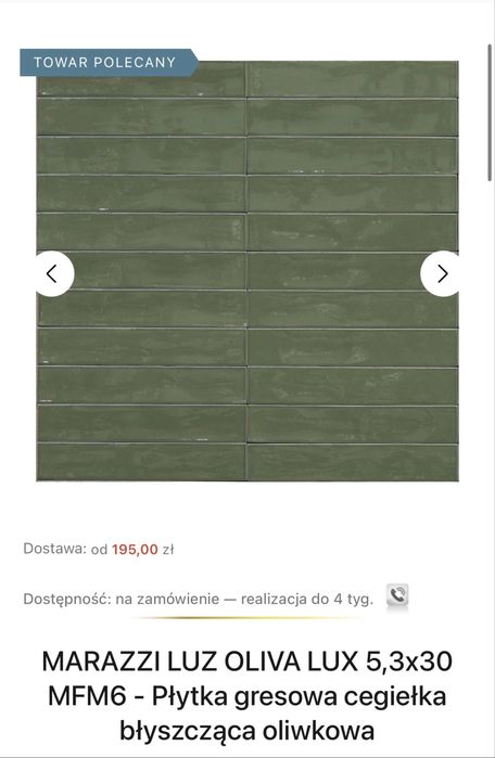 Marazzi Płytka gresowa cegiełka błyszcząca oliwkowa