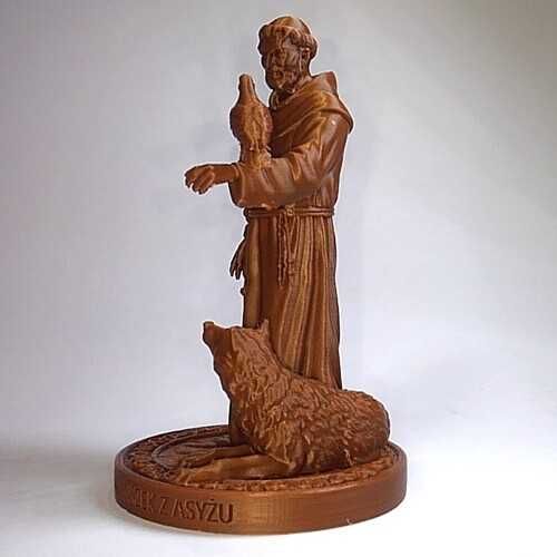 Franciszek z Asyżu figurka w kolorze brązowym (PLA) - DRUK3D