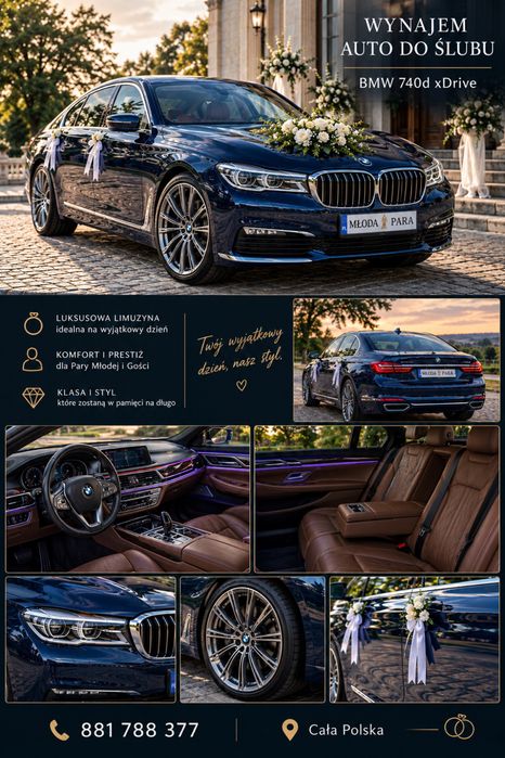 Auto do ślubu z kierowcą BMW 740d xDrive