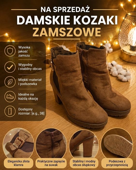 kozaki na obcasie 37 brązowe piękne stylowe wiosna