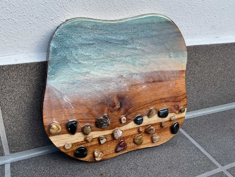 Ocean, dekoracja handmade z żywicy i drewna