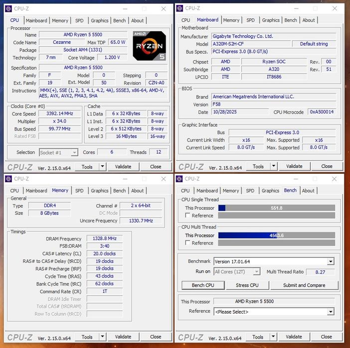 Комплект AMD AM4: Gigabyte GA-A320M-S2H + AMD Ryzen 5 5500
