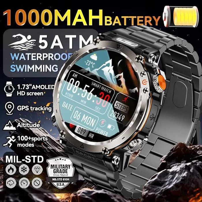 Смарт часы: VWAR HT30 MAX. NFC. Compass1000mAh. LED-фонарик.