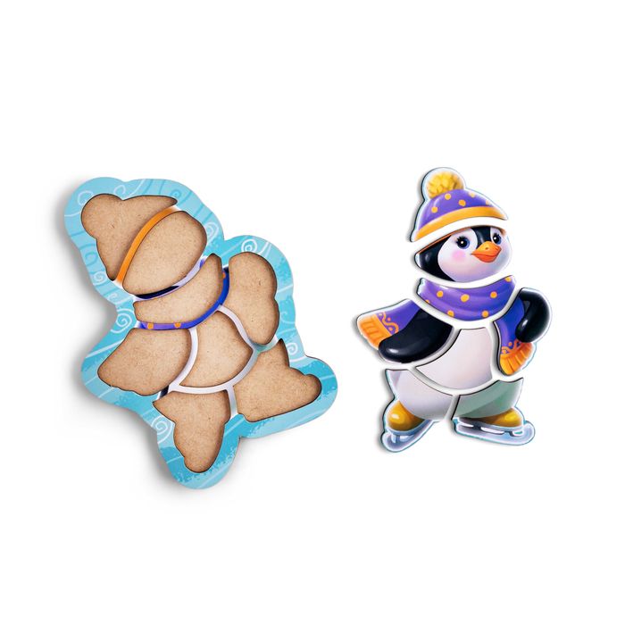 Drewniane puzzle konturowe «Pingwin na łyżwach»