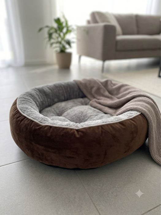 Cama para Cão/Gato Super Confortável, Interior em Pêlo Macio (Castanho/Cinza) - Como Nova
