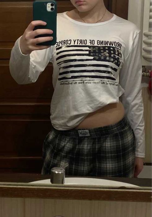 White longsleeve USA flag SWAG japan style glamour лонг